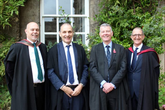 Dr Scott Scullion (Dean of Degrees), Sir John Benger, Sir Richard Moore, David Isaac (Provost)